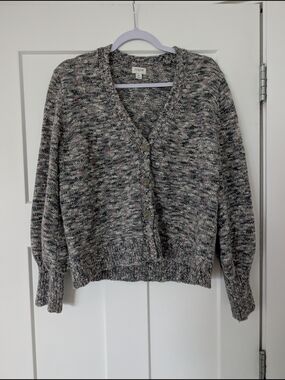 J. Crew Marled Button-Front V-Neck Cardigan in Gray and Pink Size XL